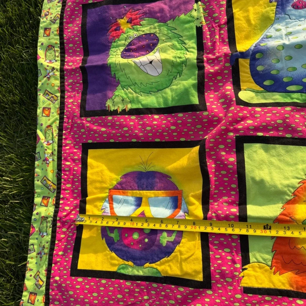 Handmade Monster Character Quilted Baby Blanket Colorful Striped Reverse 27x38